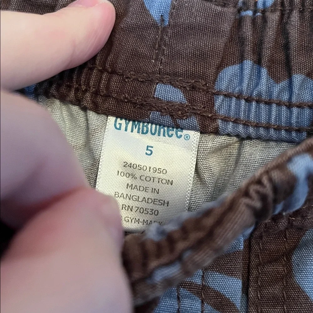 Gymboree Size 5 pull on cotton canvas Hawaiian floral brown blue shorts EUC